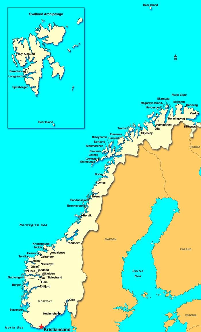 Mappa di kristiansand, Norvegia