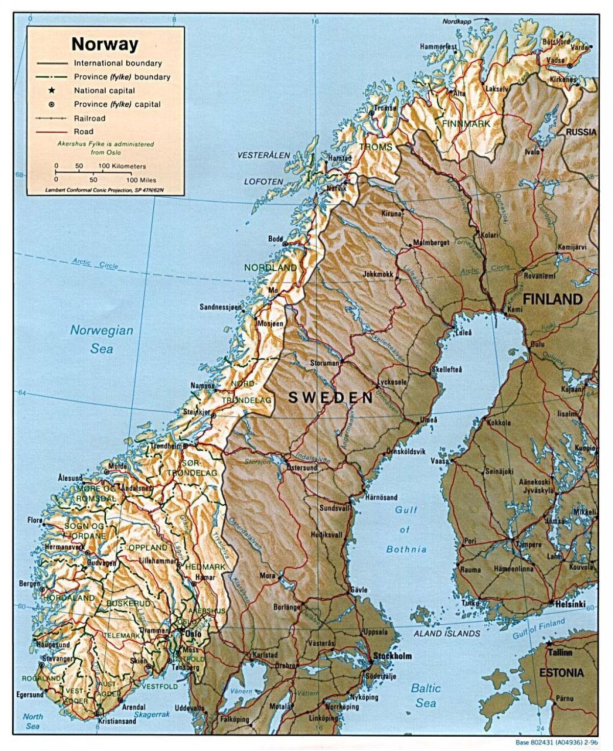 mappa di Norvegia con la città
