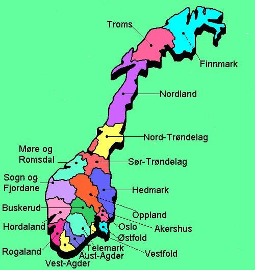 Mappa di Norvegia, itinerari turistici 