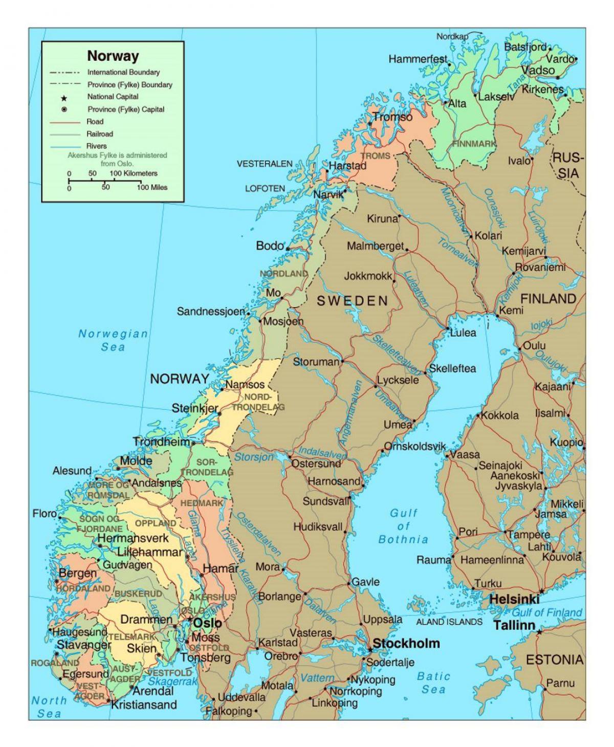 mappa di Norvegia con la città