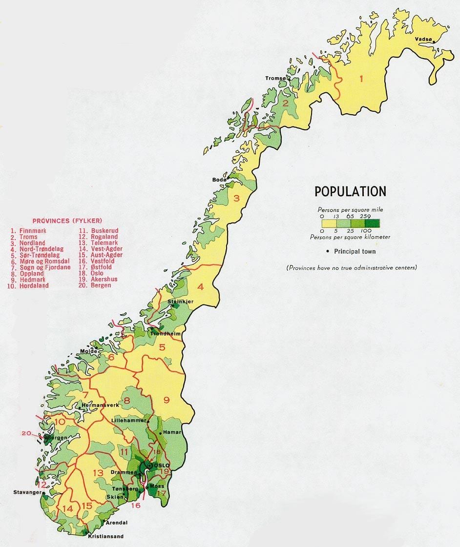 Norvegia popolazione mappa