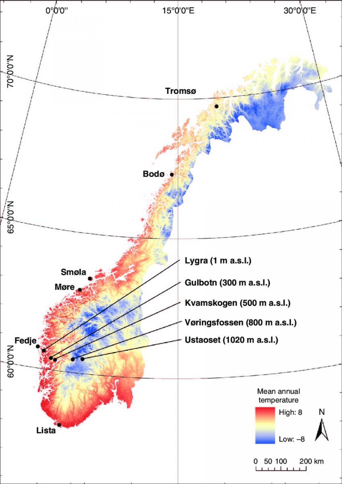 Norvegia temperatura mappa