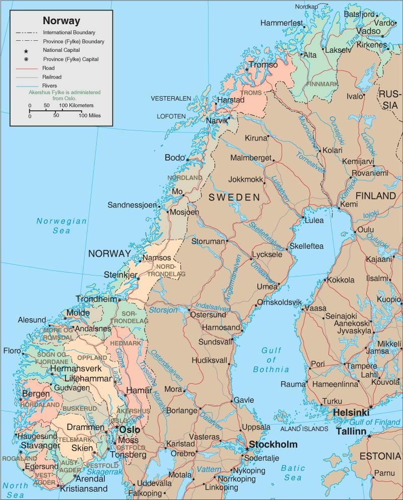 Norvegia province mappa