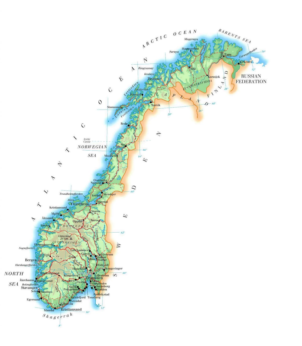Mappa di Norvegia elevazione