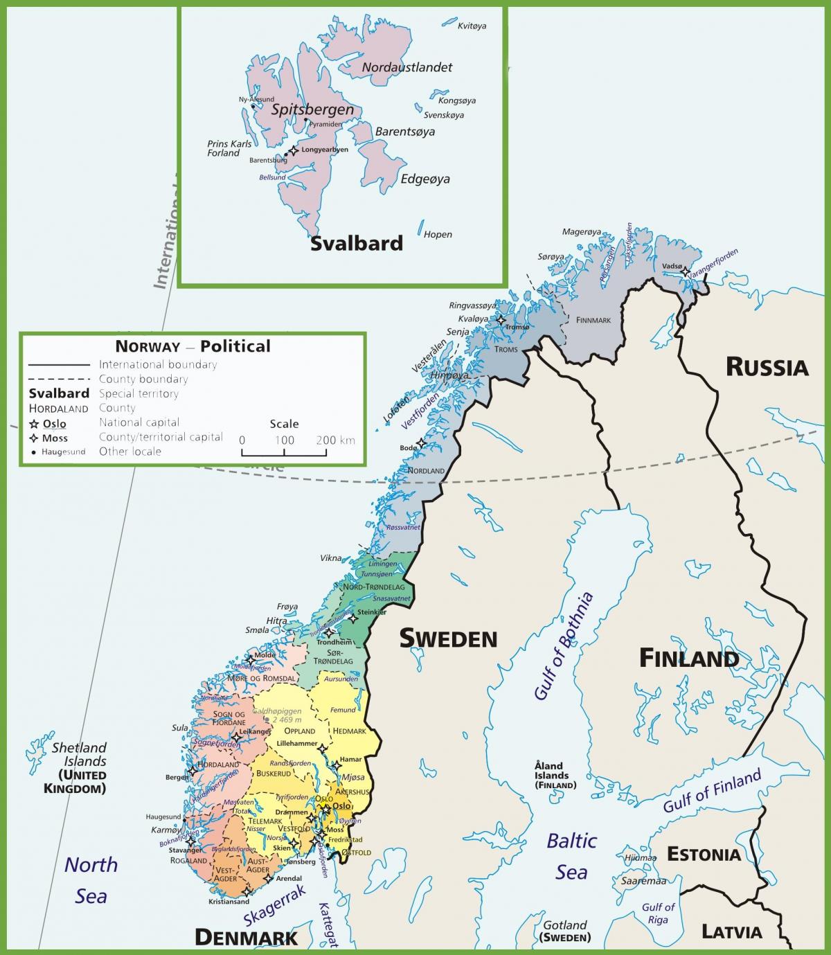 Mappa di Norvegia politico 
