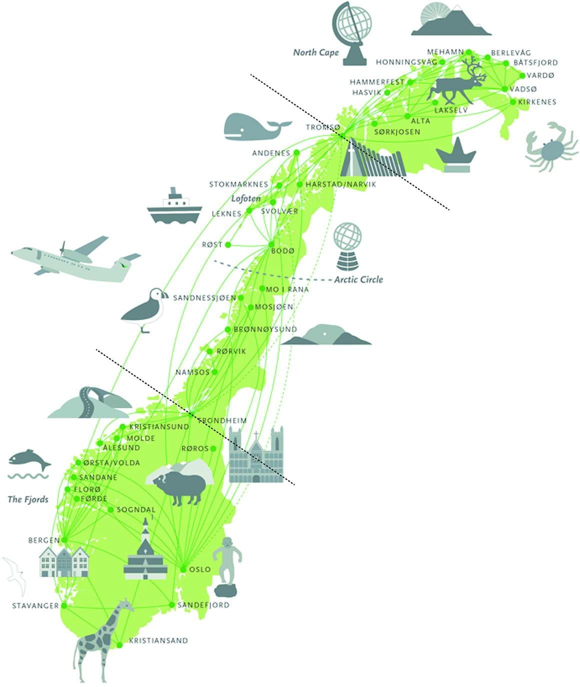 Mappa di Norvegia visite turistiche