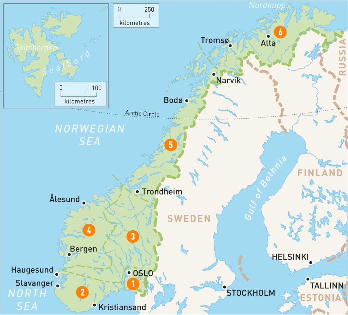 Mappa di Norvegia regioni