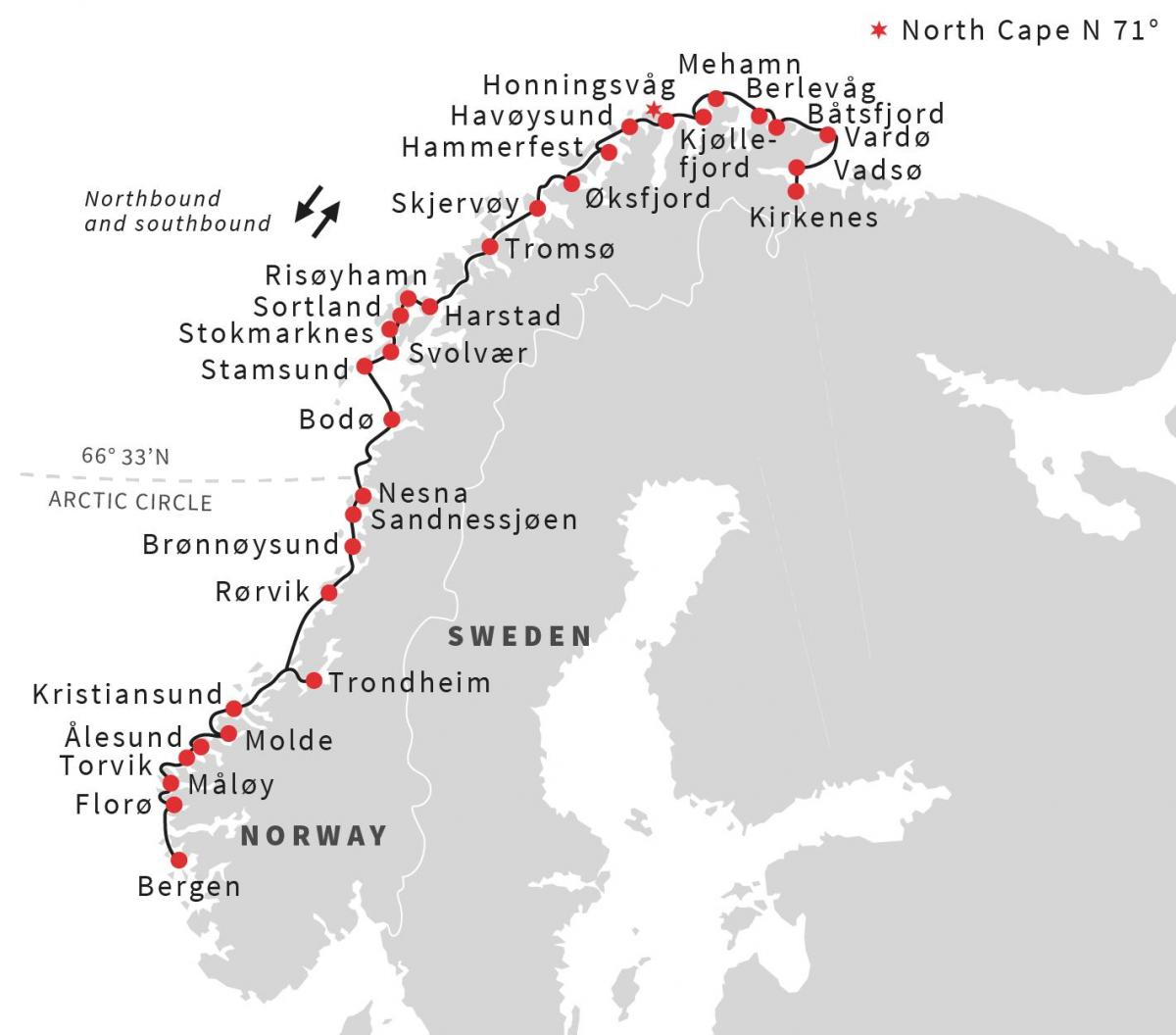 Mappa di Norvegia traghetto
