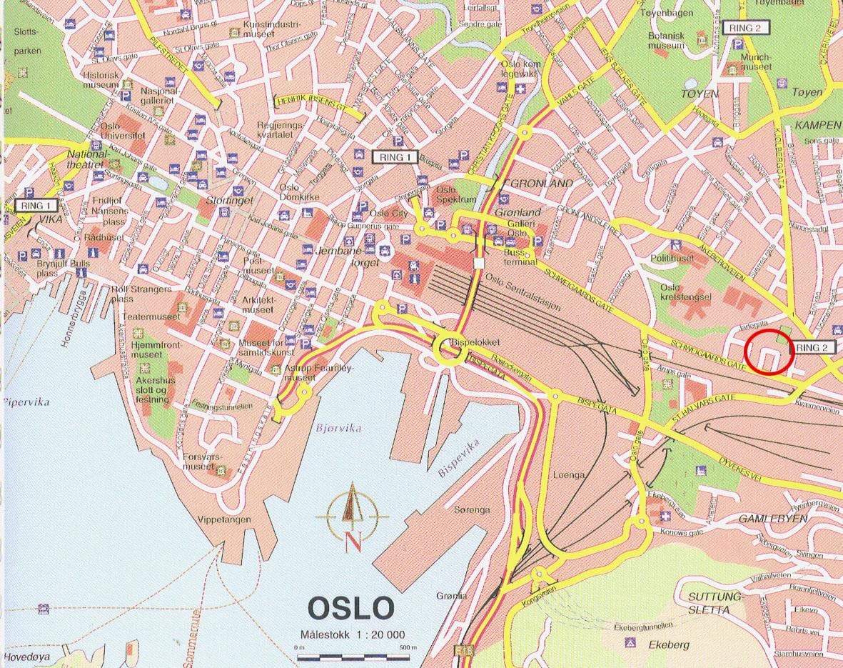 mappa di oslo, Norvegia centro città