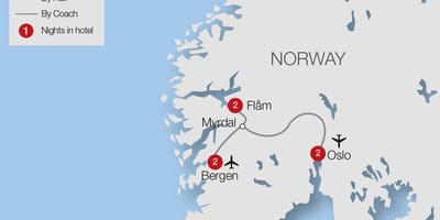 Mappa della ferrovia di flam, Norvegia