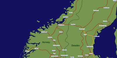 Mappa di Norvegia in treno itinerari