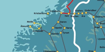 Mappa di Norvegia ferrovie nord